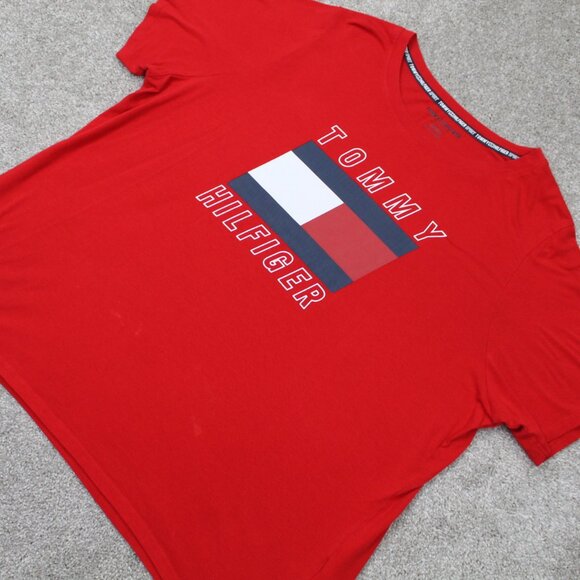 Tommy Hilfiger Shirt Womens 2XL XXL Red Big Logo Cotton/Modal Short Sleeve - Picture 3 of 12